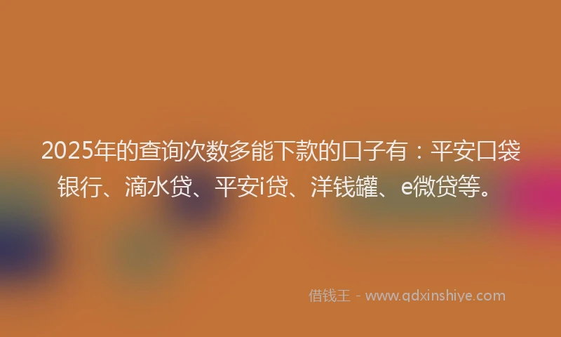 2025年的查询次数多能下款的口子有：平安口袋银行、滴水贷、平安i贷、洋钱罐、e微贷等。