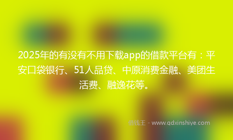 2025年的有没有不用下载app的借款平台有：平安口袋银行、51人品贷、中原消费金融、美团生活费、融逸花等。