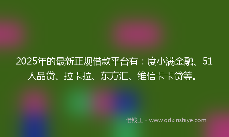 2025年的最新正规借款平台有：度小满金融、51人品贷、拉卡拉、东方汇、维信卡卡贷等。