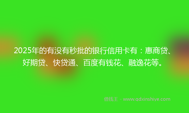 2025年的有没有秒批的银行信用卡有：惠商贷、好期贷、快贷通、百度有钱花、融逸花等。
