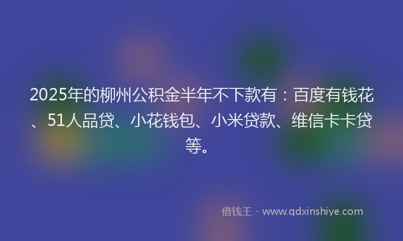 2025年的柳州公积金半年不下款有：百度有钱花、51人品贷、小花钱包、小米贷款、维信卡卡贷等。