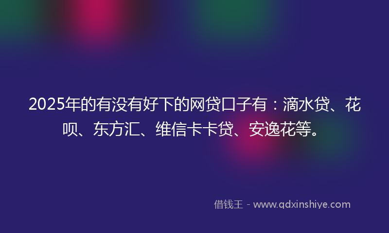 2025年的有没有好下的网贷口子有：滴水贷、花呗、东方汇、维信卡卡贷、安逸花等。