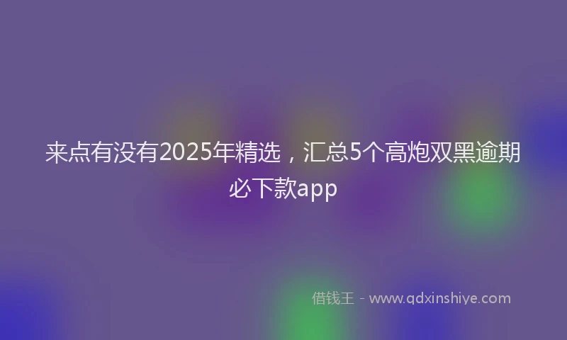 来点有没有2025年精选，汇总5个高炮双黑逾期必下款app