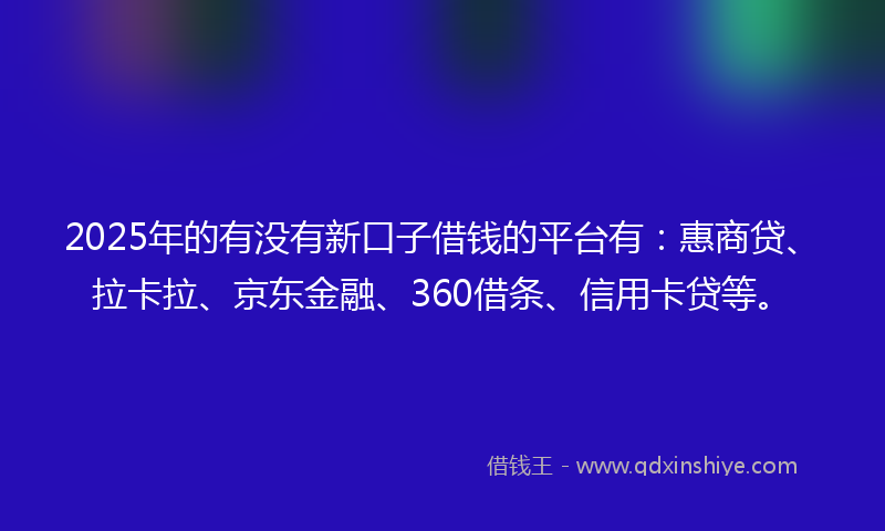 2025年的有没有新口子借钱的平台有：惠商贷、拉卡拉、京东金融、360借条、信用卡贷等。