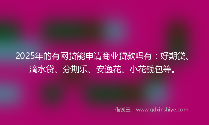 2025年的有网贷能申请商业贷款吗有：好期贷、滴水贷、分期乐、安逸花、小花钱包等。