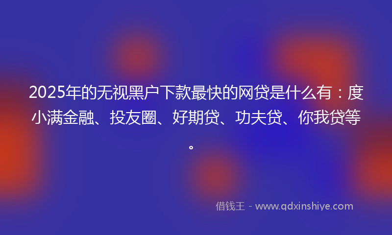2025年的无视黑户下款最快的网贷是什么有：度小满金融、投友圈、好期贷、功夫贷、你我贷等。