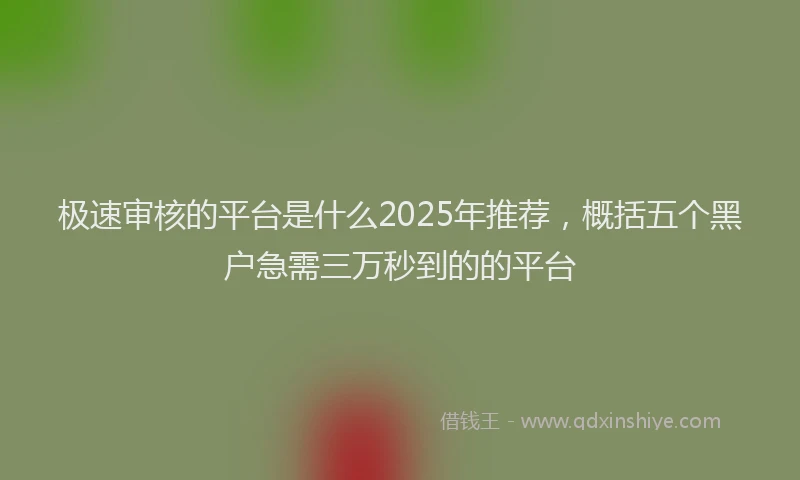 极速审核的平台是什么2025年推荐，概括五个黑户急需三万秒到的的平台
