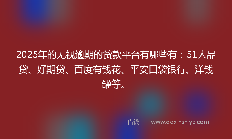 2025年的无视逾期的贷款平台有哪些有：51人品贷、好期贷、百度有钱花、平安口袋银行、洋钱罐等。