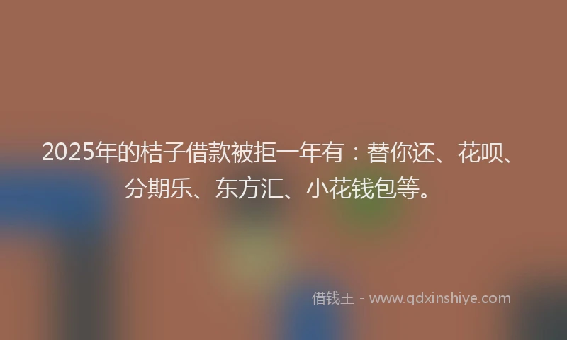 2025年的桔子借款被拒一年有：替你还、花呗、分期乐、东方汇、小花钱包等。
