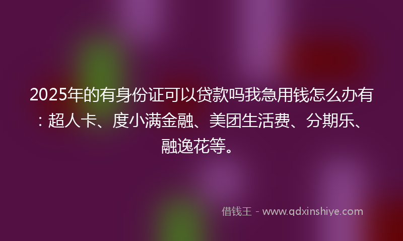2025年的有身份证可以贷款吗我急用钱怎么办有：超人卡、度小满金融、美团生活费、分期乐、融逸花等。