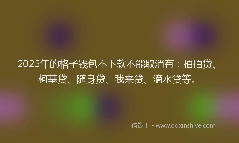 2025年的格子钱包不下款不能取消有：拍拍贷、柯基贷、随身贷、我来贷、滴水贷等。