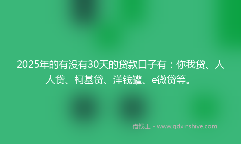2025年的有没有30天的贷款口子有：你我贷、人人贷、柯基贷、洋钱罐、e微贷等。