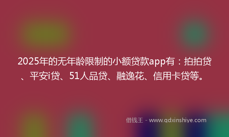 2025年的无年龄限制的小额贷款app有：拍拍贷、平安i贷、51人品贷、融逸花、信用卡贷等。