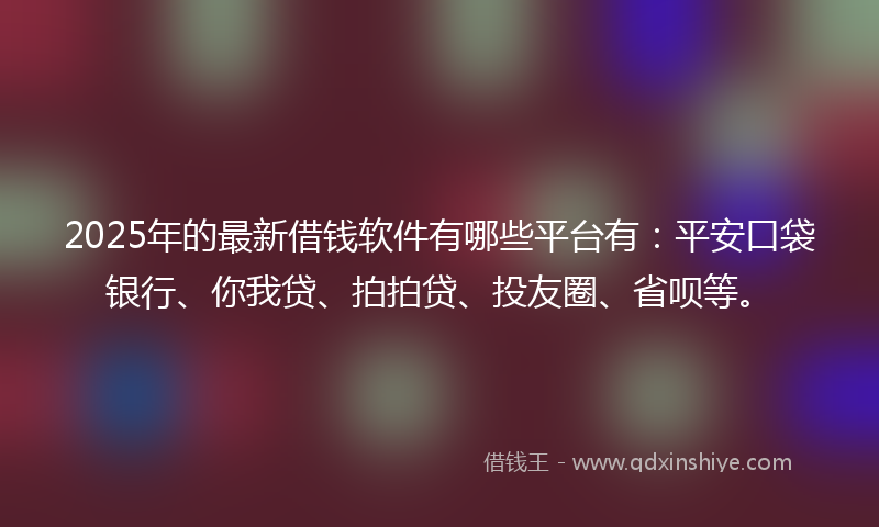2025年的最新借钱软件有哪些平台有：平安口袋银行、你我贷、拍拍贷、投友圈、省呗等。