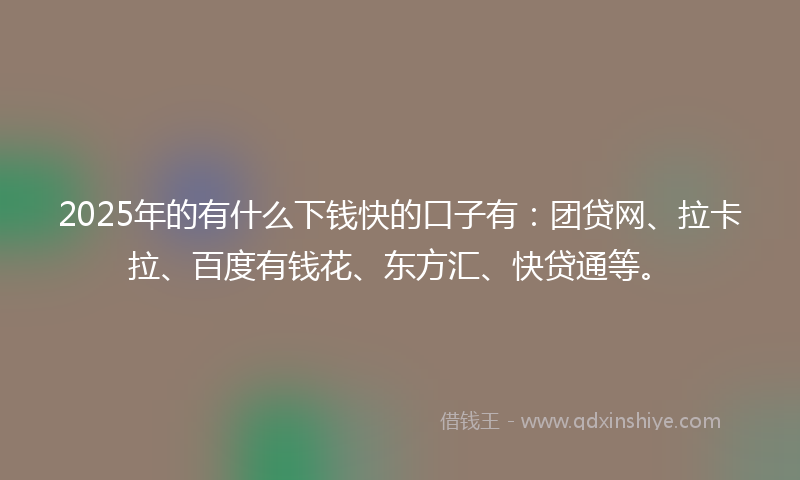 2025年的有什么下钱快的口子有：团贷网、拉卡拉、百度有钱花、东方汇、快贷通等。