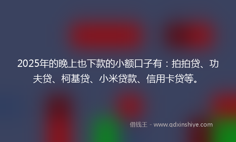2025年的晚上也下款的小额口子有：拍拍贷、功夫贷、柯基贷、小米贷款、信用卡贷等。