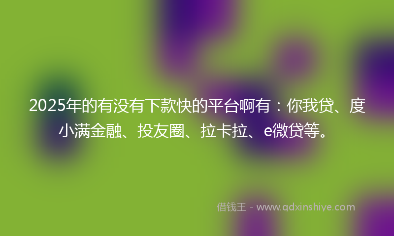2025年的有没有下款快的平台啊有：你我贷、度小满金融、投友圈、拉卡拉、e微贷等。