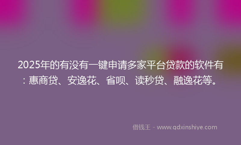 2025年的有没有一键申请多家平台贷款的软件有：惠商贷、安逸花、省呗、读秒贷、融逸花等。