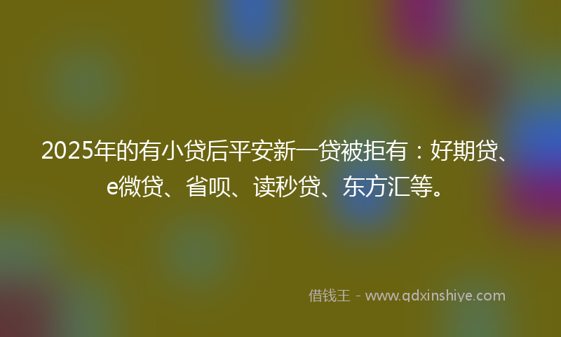 2025年的有小贷后平安新一贷被拒有：好期贷、e微贷、省呗、读秒贷、东方汇等。
