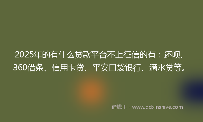 2025年的有什么贷款平台不上征信的有：还呗、360借条、信用卡贷、平安口袋银行、滴水贷等。
