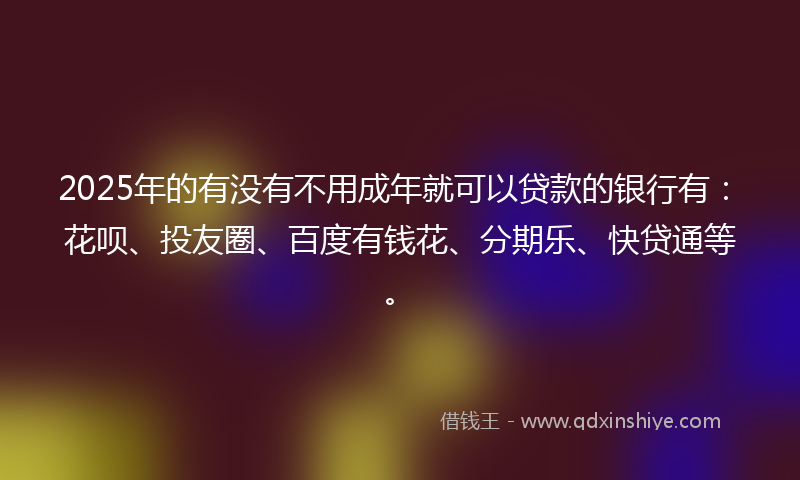 2025年的有没有不用成年就可以贷款的银行有：花呗、投友圈、百度有钱花、分期乐、快贷通等。