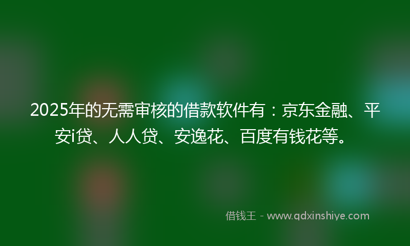 2025年的无需审核的借款软件有：京东金融、平安i贷、人人贷、安逸花、百度有钱花等。