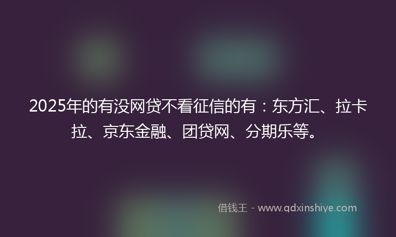 2025年的有没网贷不看征信的有：东方汇、拉卡拉、京东金融、团贷网、分期乐等。