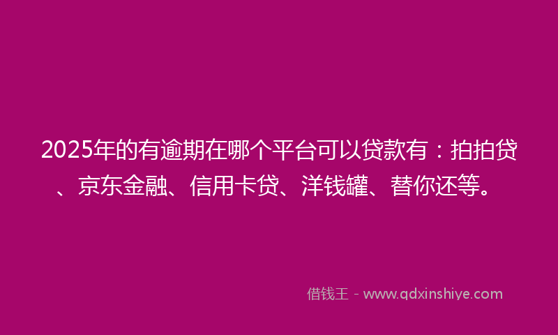 2025年的有逾期在哪个平台可以贷款有：拍拍贷、京东金融、信用卡贷、洋钱罐、替你还等。