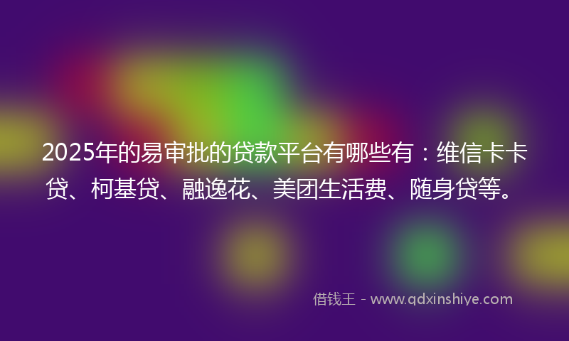 2025年的易审批的贷款平台有哪些有：维信卡卡贷、柯基贷、融逸花、美团生活费、随身贷等。