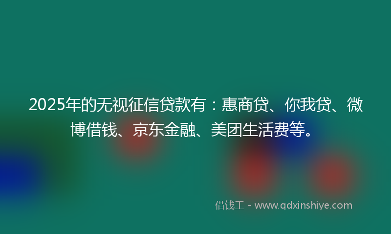2025年的无视征信贷款有：惠商贷、你我贷、微博借钱、京东金融、美团生活费等。