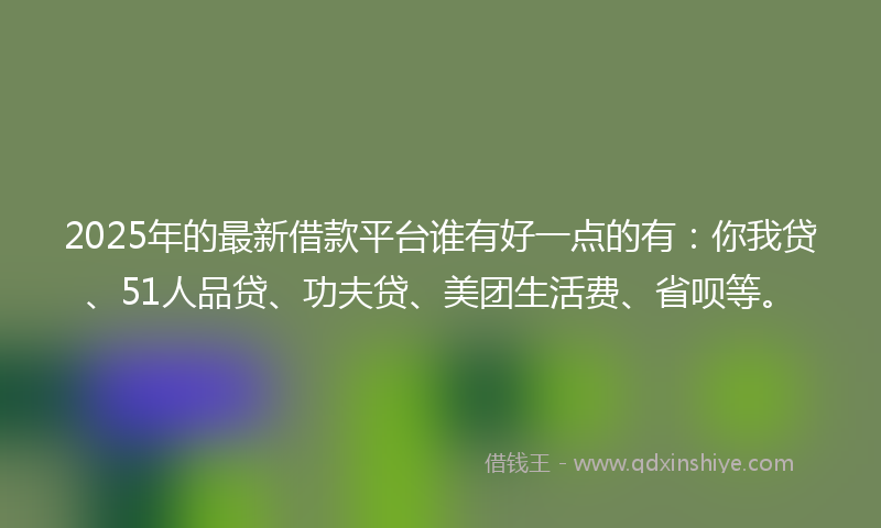 2025年的最新借款平台谁有好一点的有：你我贷、51人品贷、功夫贷、美团生活费、省呗等。