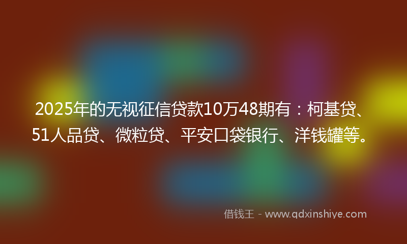 2025年的无视征信贷款10万48期有：柯基贷、51人品贷、微粒贷、平安口袋银行、洋钱罐等。