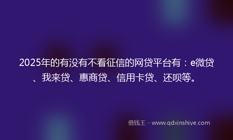 2025年的有没有不看征信的网贷平台有：e微贷、我来贷、惠商贷、信用卡贷、还呗等。