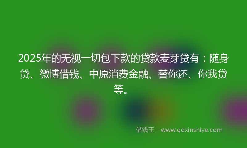 2025年的无视一切包下款的贷款麦芽贷有：随身贷、微博借钱、中原消费金融、替你还、你我贷等。