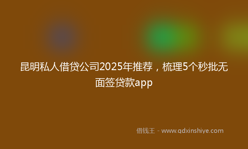 昆明私人借贷公司2025年推荐，梳理5个秒批无面签贷款app