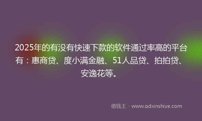 2025年的有没有快速下款的软件通过率高的平台有：惠商贷、度小满金融、51人品贷、拍拍贷、安逸花等。