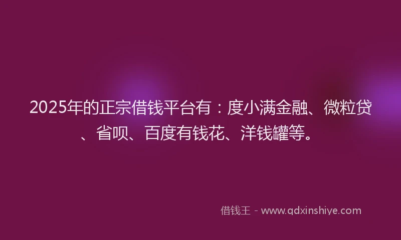 2025年的正宗借钱平台有：度小满金融、微粒贷、省呗、百度有钱花、洋钱罐等。