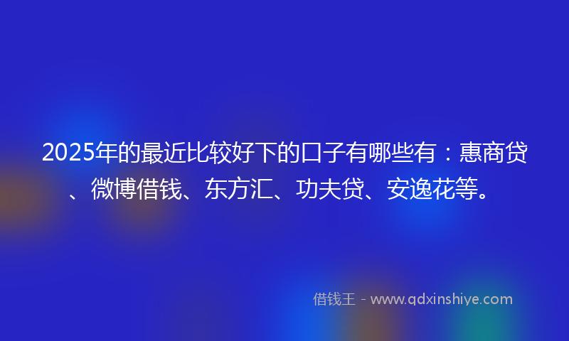 2025年的最近比较好下的口子有哪些有：惠商贷、微博借钱、东方汇、功夫贷、安逸花等。