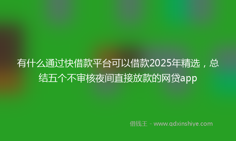 有什么通过快借款平台可以借款2025年精选，总结五个不审核夜间直接放款的网贷app