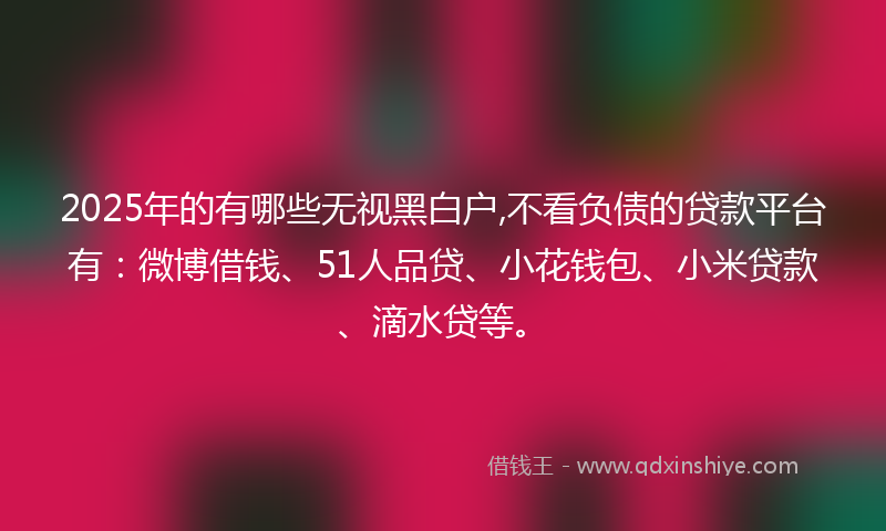 2025年的有哪些无视黑白户,不看负债的贷款平台有：微博借钱、51人品贷、小花钱包、小米贷款、滴水贷等。