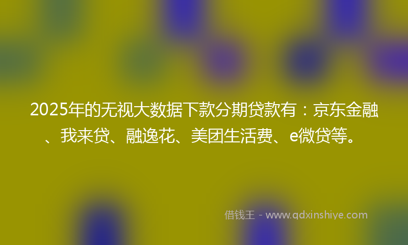 2025年的无视大数据下款分期贷款有：京东金融、我来贷、融逸花、美团生活费、e微贷等。