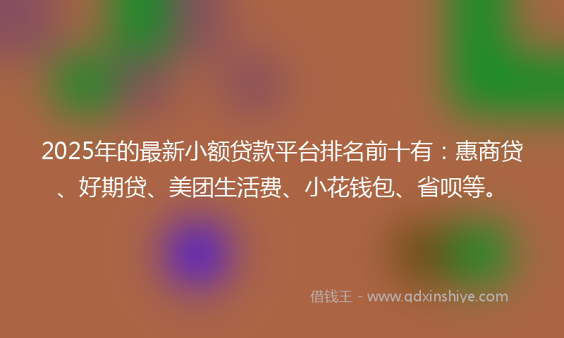 2025年的最新小额贷款平台排名前十有：惠商贷、好期贷、美团生活费、小花钱包、省呗等。