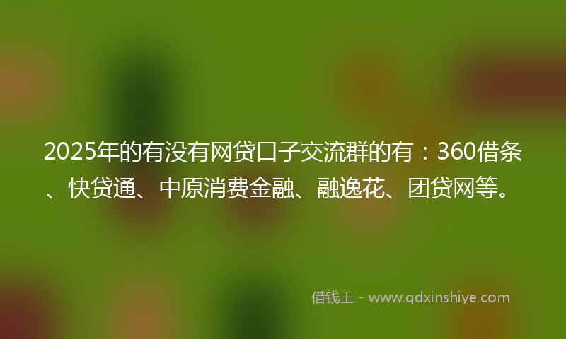 2025年的有没有网贷口子交流群的有：360借条、快贷通、中原消费金融、融逸花、团贷网等。