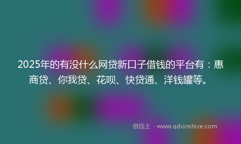 2025年的有没什么网贷新口子借钱的平台有：惠商贷、你我贷、花呗、快贷通、洋钱罐等。