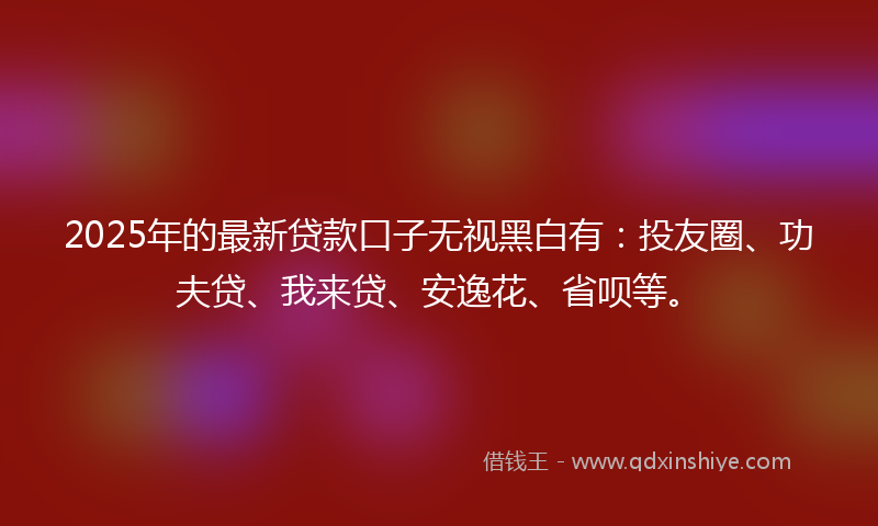 2025年的最新贷款口子无视黑白有：投友圈、功夫贷、我来贷、安逸花、省呗等。