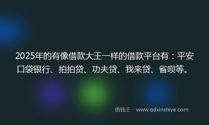 2025年的有像借款大王一样的借款平台有：平安口袋银行、拍拍贷、功夫贷、我来贷、省呗等。