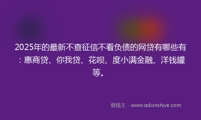 2025年的最新不查征信不看负债的网贷有哪些有：惠商贷、你我贷、花呗、度小满金融、洋钱罐等。