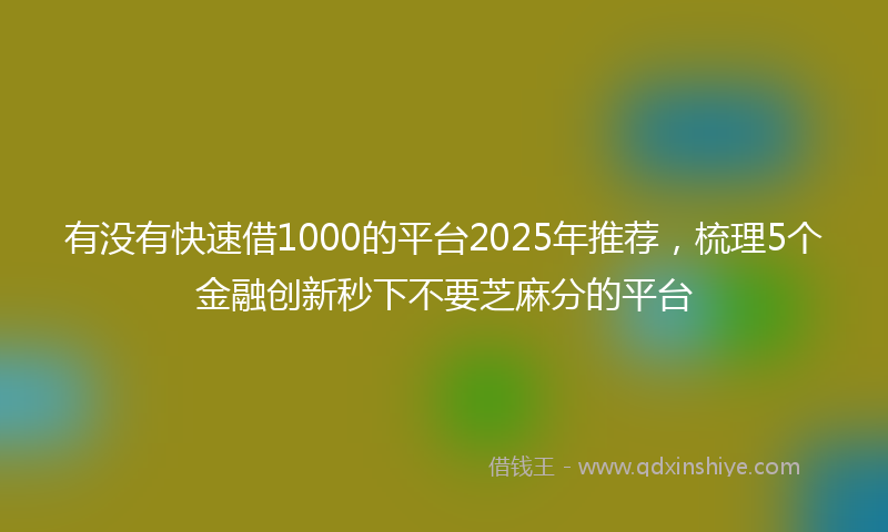 有没有快速借1000的平台2025年推荐，梳理5个金融创新秒下不要芝麻分的平台