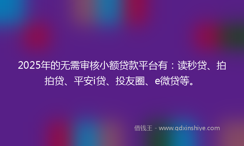 2025年的无需审核小额贷款平台有：读秒贷、拍拍贷、平安i贷、投友圈、e微贷等。