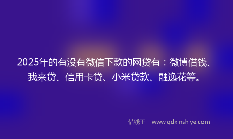 2025年的有没有微信下款的网贷有：微博借钱、我来贷、信用卡贷、小米贷款、融逸花等。